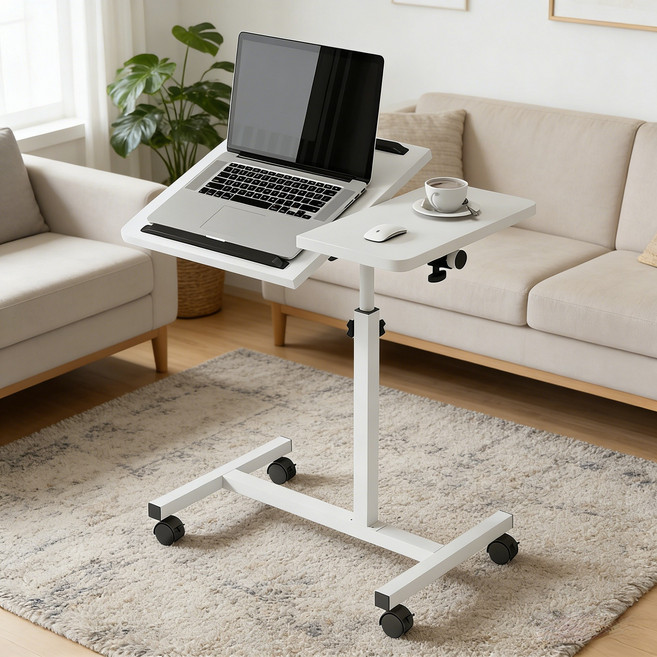 ACMER 이동식 높이조절 각도조절 사이드 테이블 컴퓨터 책상 침대 소파, 화이트(60*40cm)