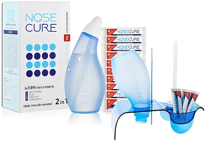 노즈큐어 블루 코세척기 세트(거치대+분말10포+세척솔), 1개 - 쿠팡