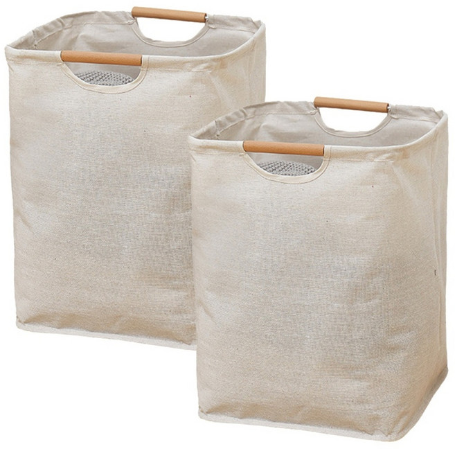 패브릭 접이식 빨래바구니(1+1) 빨래통 세탁 분리수거함, 솔리드베이지(중)(1+1)