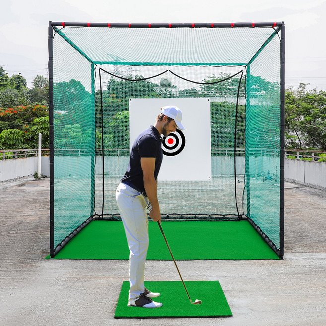 SAIVEINA 프리미엄 골프스윙 연습용 타격 케이지 네트 대형 히팅 케이지 실내외 뒷마당 지하실 설치 튼튼한 골프 스윙 연습 임팩트 트레이닝 연습장 타겟 천 포함 3mX3m, 케이지 그린, 1개