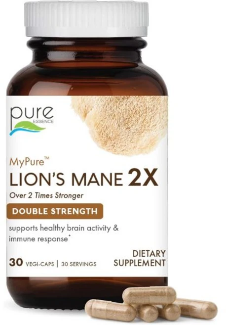 PURE ESSENCE LABS MyPure Lion's Mane 2X - Double Strength Support Supplement with 100% Fruiting Bo, 30 Count (Pack of 1), 1개 - 쿠팡