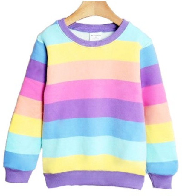 온더키즈 아동용 무지개 기모 퍼프 맨투맨