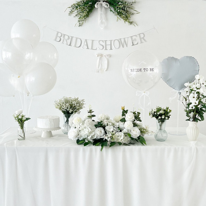 파티메이커스 리본포인트 브라이덜샤워 가랜드, 1개, 화이트/가랜드-풍선 풀세트