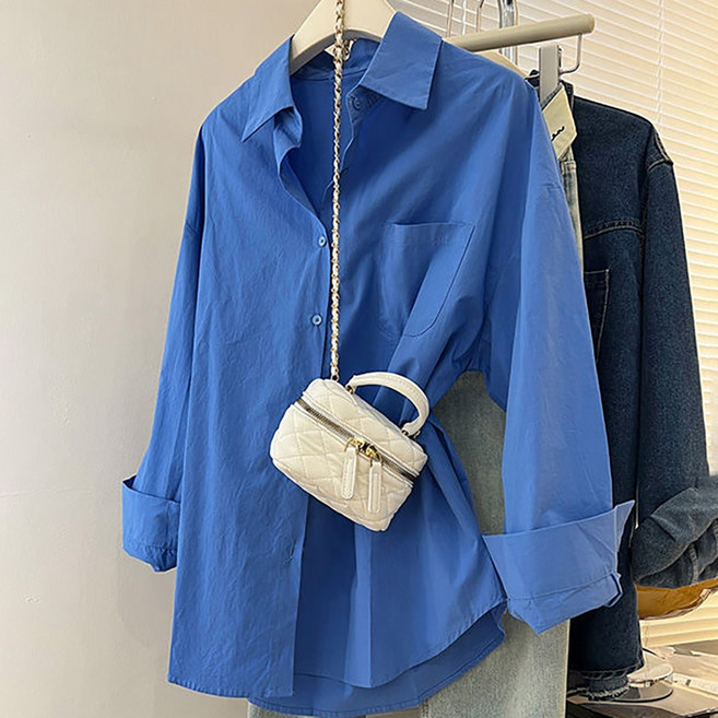 ROYALBELLE 여성 캐주얼 루즈핏 패션 셔츠 긴팔 베이직 심플 셔츠 F0040122