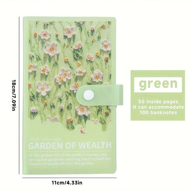 100 포켓 통화 앨범 휴대용 지폐 홀더 슬리브 티켓 용 보관 도서 우표 수집 용품, Green Style B
