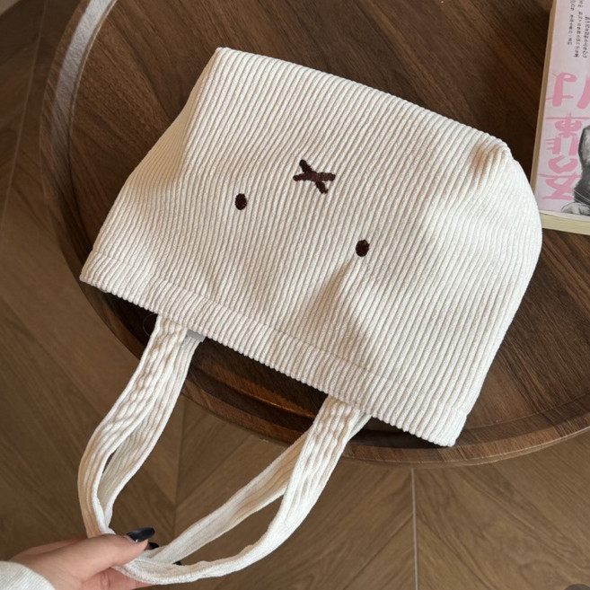 燈芯絨米兔兔刺繡手提包 少女心 便攜 大容量