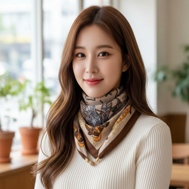 뉴블랑 여성 편한 원터치 자석 스카프 간절기 봄 가을 필수템 데일리용