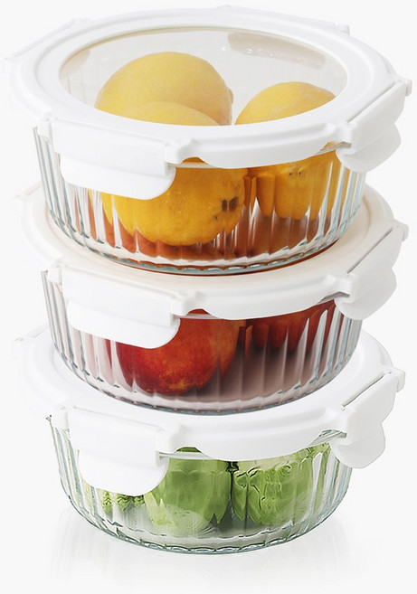 2+1 네오플램 글라스캡 유리 반찬통 원형 400ml, 3개