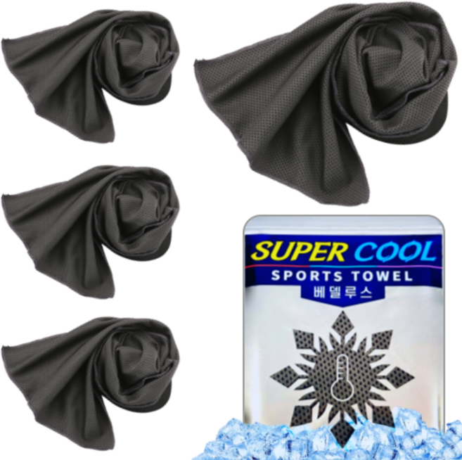 베델루스 쿨링 아이스 쿨타올 만능 스포츠타올, 4개, 카본블랙