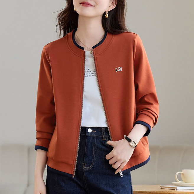 Neirny 빅사이즈 여성 라운드넥 긴팔 자켓 봄가을 간절기 캐주얼 집업 데일리 패션 루즈핏 야구복 바람막이 코트