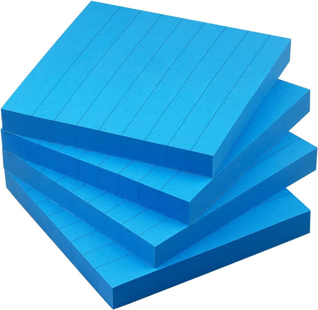 라인이 있는 스티키 노트 3x3 라인 셀프 스틱 밝은 색상 4 패드 90장패드파란색, Pastel