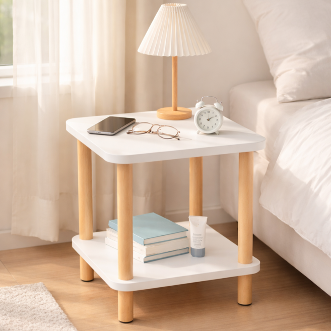 프루드 초간편설치 침대 수납장 사이드 테이블, 화이트