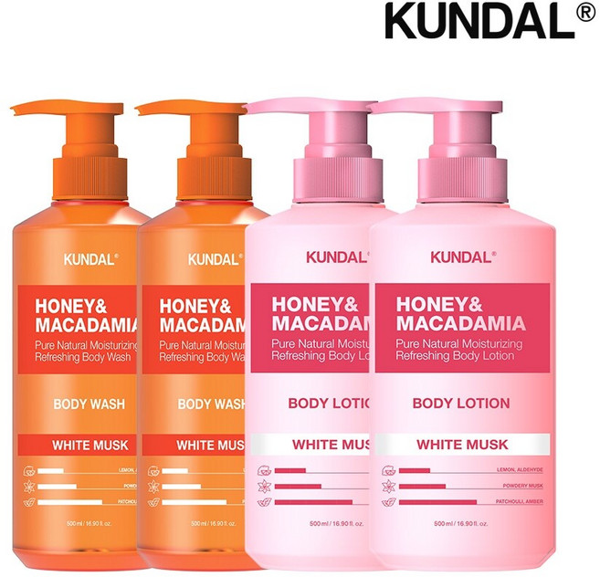 쿤달 퓨어 바디워시 화이트머스크 500ml x2개+바디로션 화이트머스크 500ml x2개, 1세트
