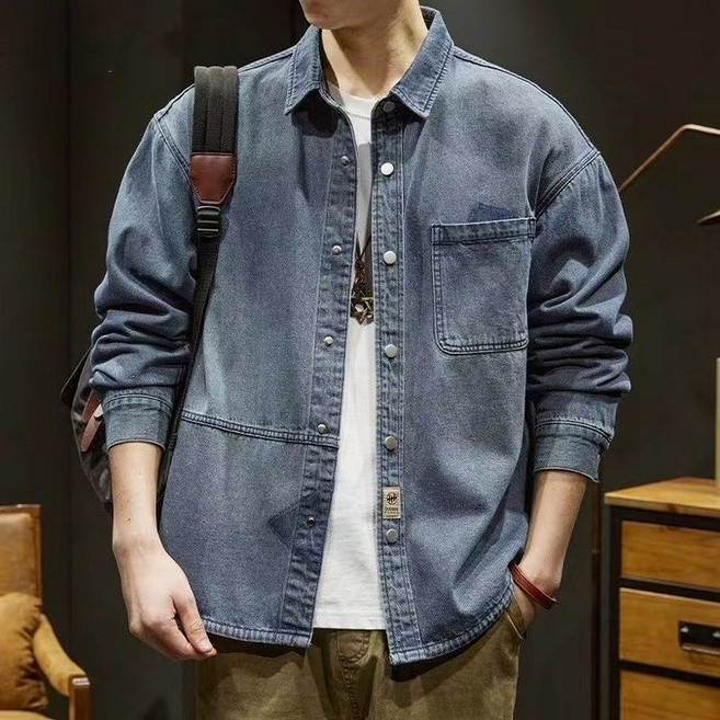 봄 가을 남성 데님 셔츠 캐주얼 얇은 아우터 루즈핏 청남방 빈티지 데일리 긴팔 셔츠 남방 MJS