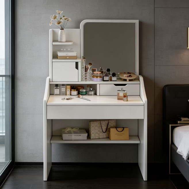 YAPOGI 화장대 일체형 거울 화장대 침실화장탁서랍장 책상 투인원 화장대, 60CM