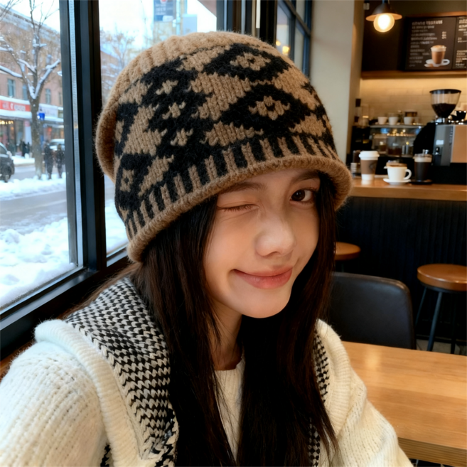 시웬 가을겨울을 위한 얼굴라인 보정 니트 비니