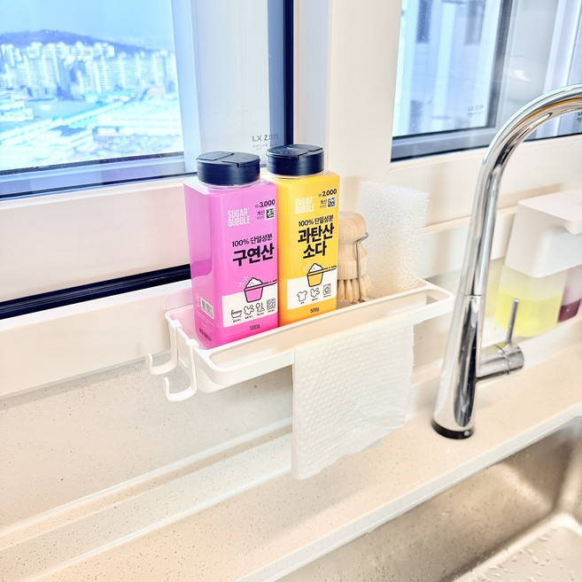무타공 수납 선반 행주 거치대 주방 싱크대 물빠짐 거치대 수세미 보관 욕실 겸용 걸이형, 바로출고, 1개