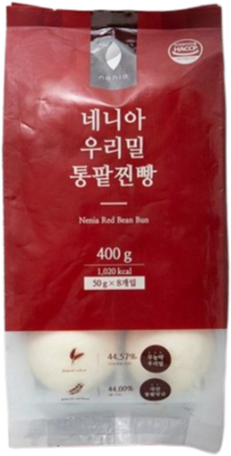 네니아 우리밀 통팥찐빵 400g(50g x 8개), 8개, 50g