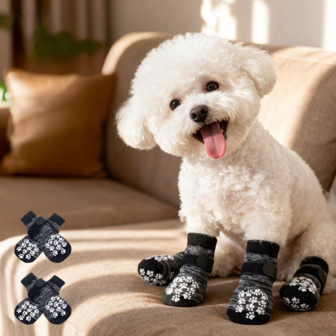융풍 반려동물 강아지 실내용 양말 강아지 보온 미끄럼방지 양말, 1개, 그레이 4개입