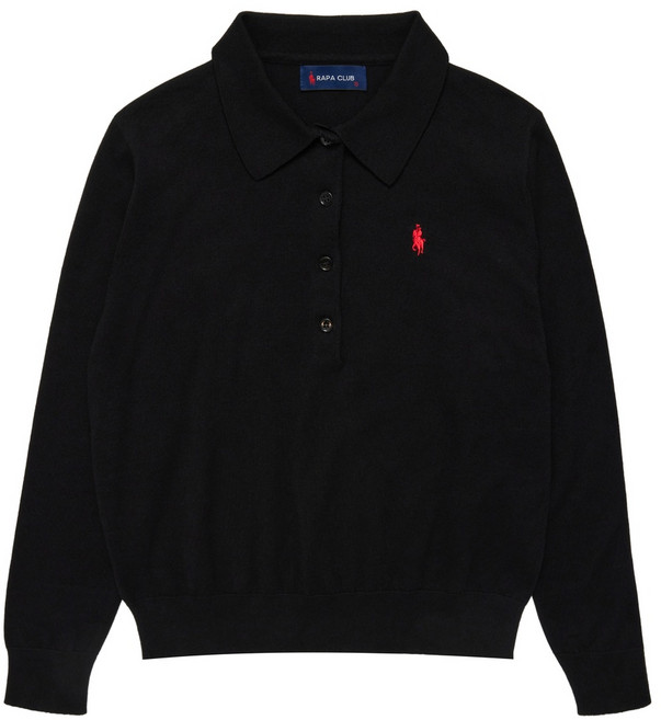 라파클럽 여성 카라 긴팔 니트 스웨터 무지 자수 로고