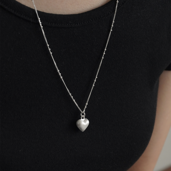 실버925 글리터 통통하트 은목걸이 볼륨 하트 순은목걸이