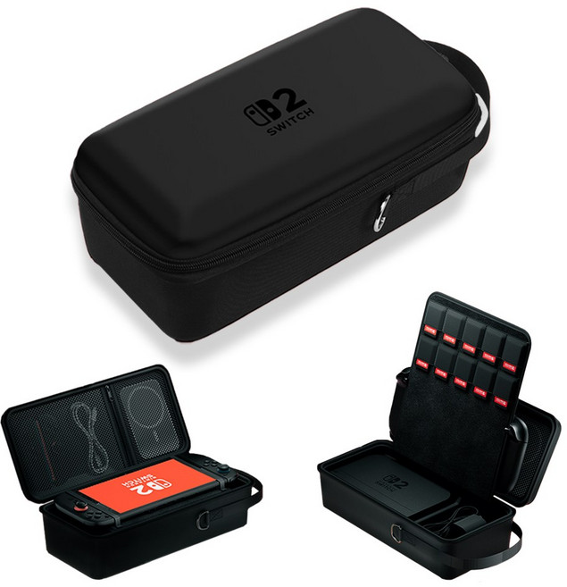 플쿠아 닌텐도 스위치2 전용 올인원 하드 케이스 파우치 가방, 1개, 블랙, 닌텐도 스위치2 올인원 파우치
