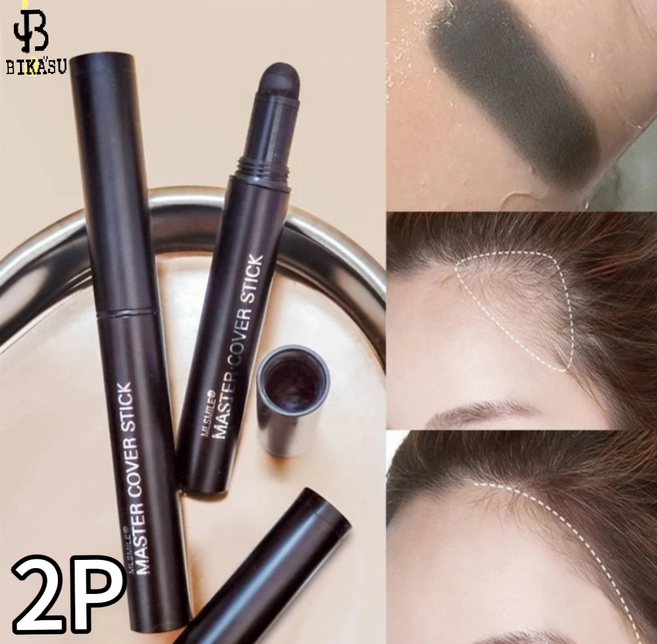 BIKASU 1+1 헤어크레용 새치커버 두피타투 헤어틴트 바르는 데일리 헤어라인 1.2g 헤어라인 펜슬 머리 부분 커버 스틱, 2개, 블랙