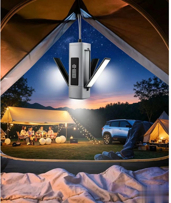 PYHO 야외 다목적 캠핑 램프 충전식 접이식 조명 샹들리에 텐트 램프 캠핑장 램프캠핑 램프 캠핑 용품 손전등, 1개, 그레이