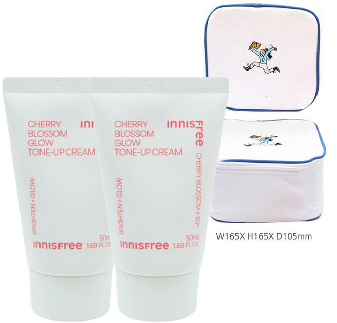 이니스프리 왕벚꽃 글로우 톤업 크림 50ml 2개+클렌저+플레이그린 화장품 파우치 (블루)