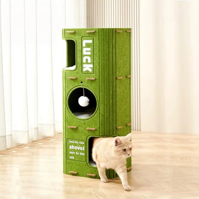 고양이 집 고양이 다층 나무 구멍 폐쇄형 고양이 집, 1개, 녹색