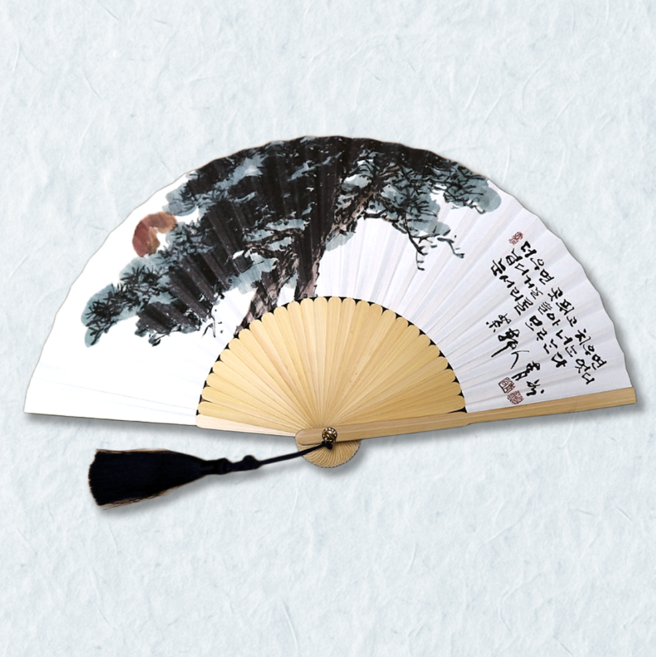 [자체제작] 백의민족공방 국산 전주 합죽선 부채 (중), 1개, 달과 소나무