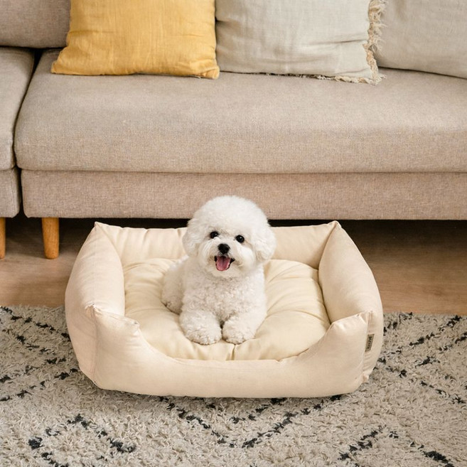 강아지용 캔버스 애견쿠션+베드, 내추럴, 1개