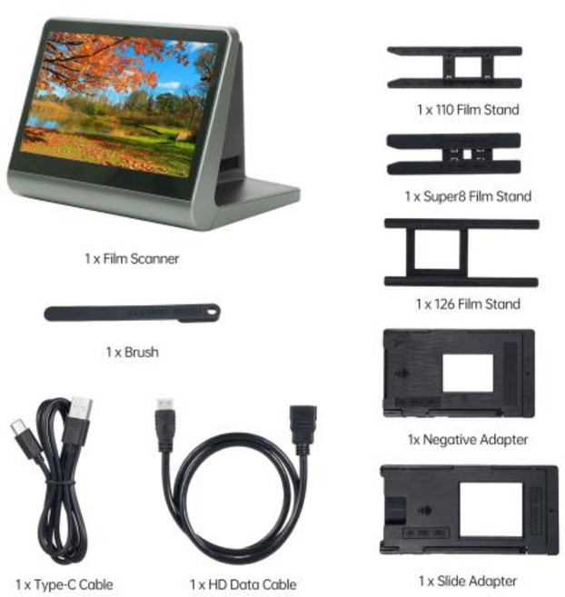 필름 스캐너 필름 스캔 변환 135 및 슬라이드 110 Super 디지털 JPEG 사진 7 인치 LCD 화면, EU, 1)green