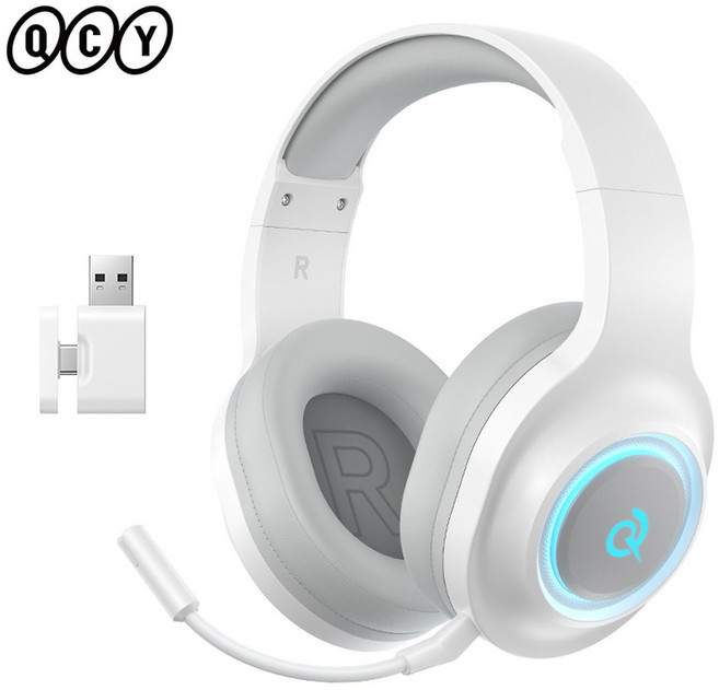 QCY Heroad V200 H4 게이밍 오버이어 블루투스 무선 이어폰 50mm 드라이버 서라운드 사운드 RGB, WHITE