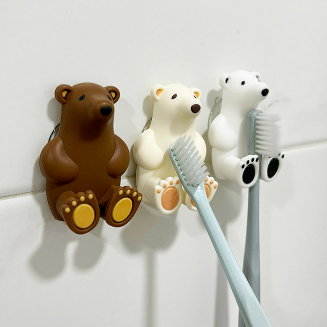 폴라베어 실리콘 흡착 칫솔걸이 다용도걸이, 브라운, 1개