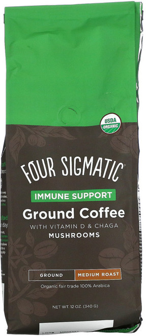 Four Sigmatic 비타민 D 및 차가버섯이 함유된 분쇄 커피 면역 지원 Medium Roast (340 g) 1팩, 1개, 340g
