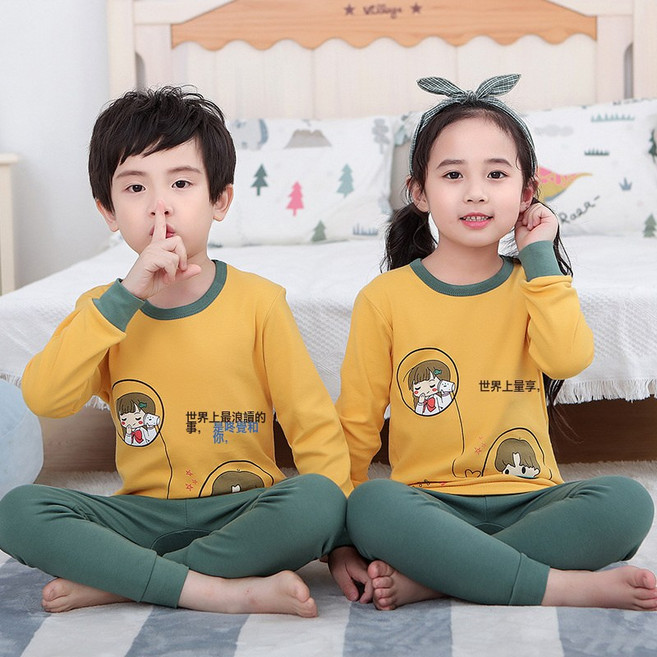DFMEI 兒童內衣套裝中小童純棉秋衣套男女童全棉圓領家居服睡衣卡通印花