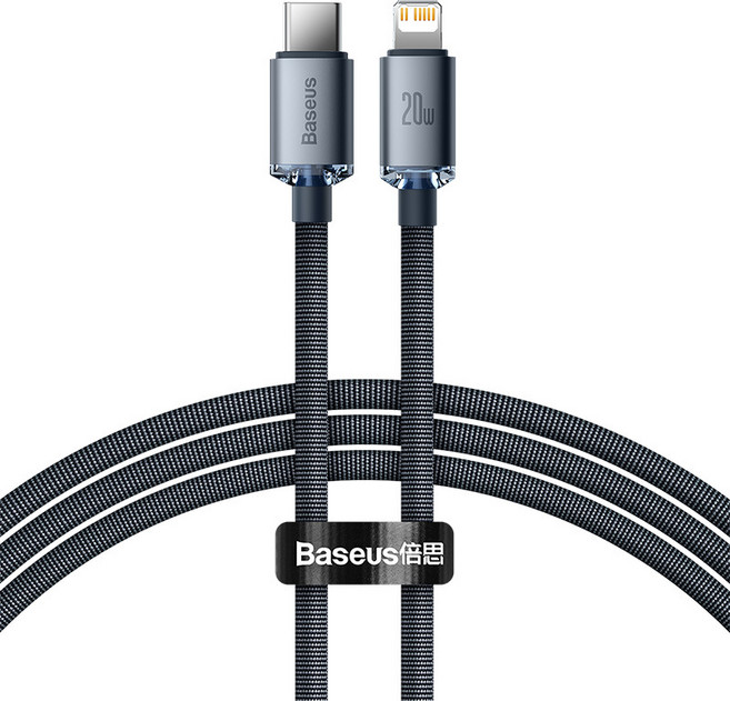 Baseus 晶透閃耀PD 20W Type-C轉Lightning 蘋果快速充電傳輸線, 200cm, 黑色, 1條