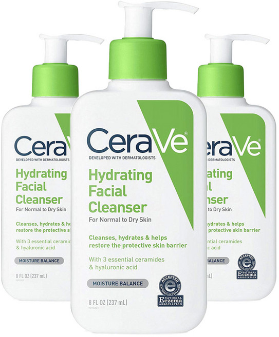 세라비 하이드레이팅 페이셜 클렌저 포 노멀 투 드라이 스킨, 237ml, 3개