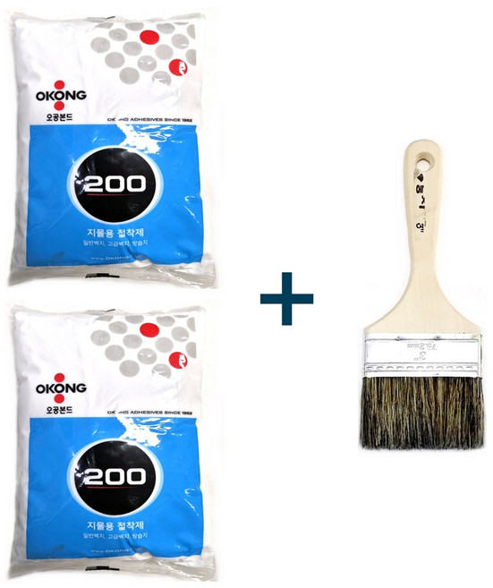 벽지본드 도배풀 실크벽지 접착제, 도배본드2p+붓 세트