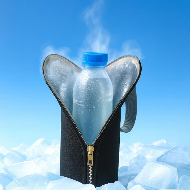 Gaayou 보냉백 500ml 휴대용 물병 파우치 등산 운동 커버 가방 미니 아이스팩 주머니 생수병 보온 보관 대학생 직장인 캠핑 여행용 보냉 가방, 블랙, 1개