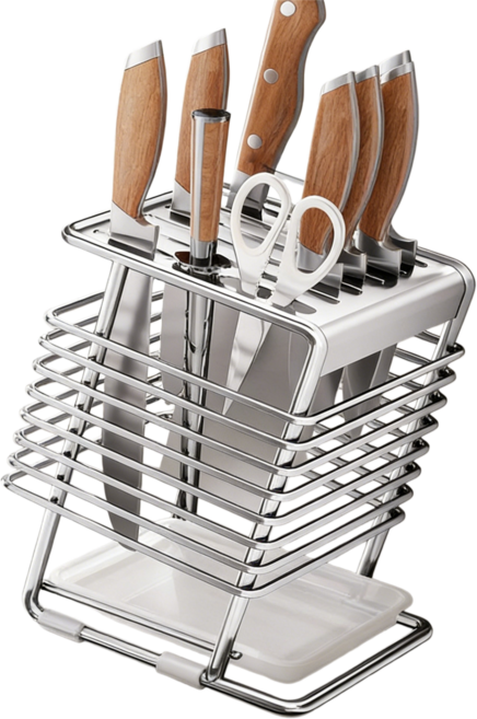 다용도 칼꽂이 수저통 2in1대용량 9구 스텐 칼꽂이, 1개, 기본형