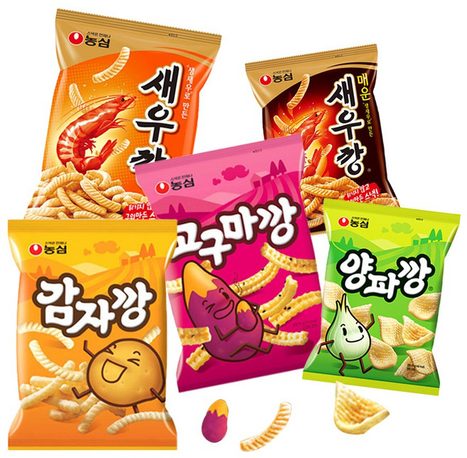농심 새우깡 90g+매운새우깡 90g+양파깡 77g+감자깡 75g+고구마깡 83g (총 5개), 1세트