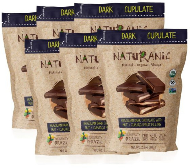 Naturanic 초콜릿 코팅 네이처닉 브라질 다크 바 쿠파수와 너트 크림 필링 무설탕 케토 친화적 비건 비GMO 글루텐 프리 6개입