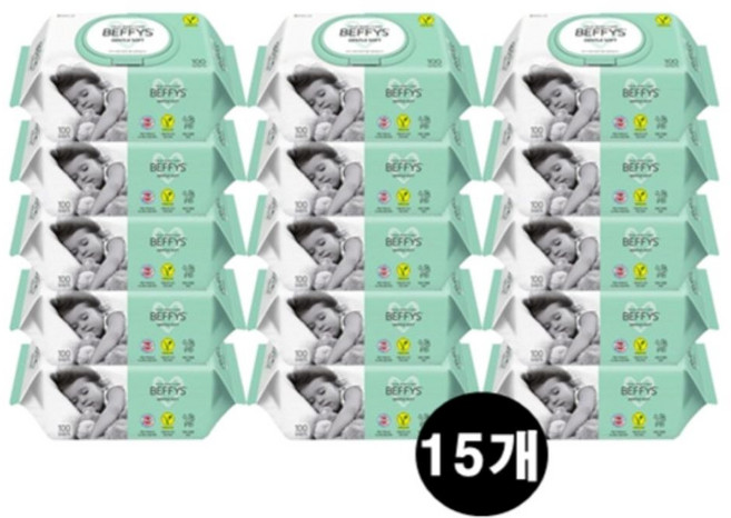쌍용 코디 베피스 젠틀 소프트 캡형 아기 물티슈 베이비 대용량, 60g, 100개입, 15개