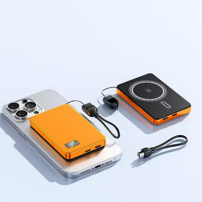 磁吸行動電源 20000mAh 數顯快充 大容量, 黑色+掛繩數據線-20000毫安