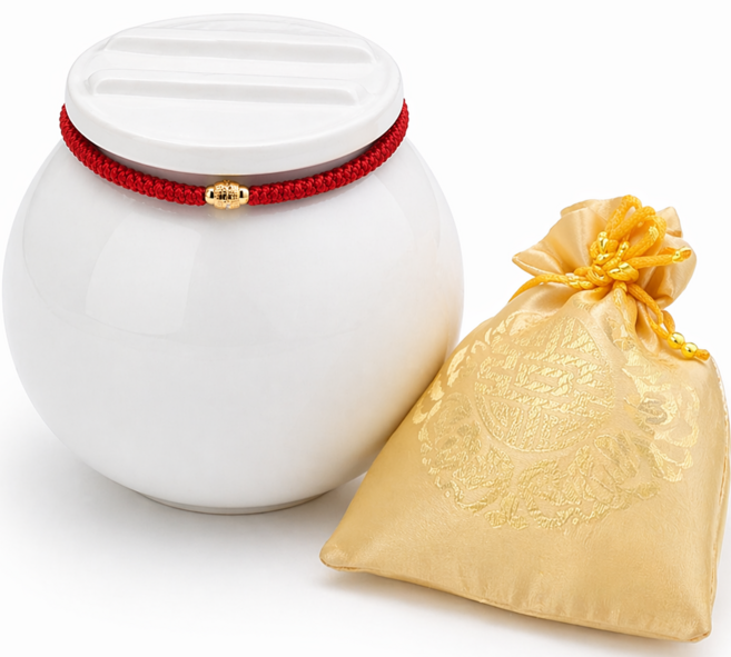 친집선 붉은실 현관 소금단지 전통 수공예 백자 무지 단지, 1개