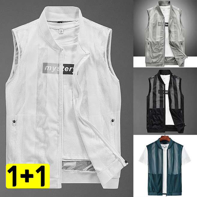 JUSTFEELING 2장묶음 (1+1) 래시가드 여름 속건 조끼 바람막이 야외 촬영 낚시 남성 메쉬 조끼 통기성 좋은 베스트 M-5XL