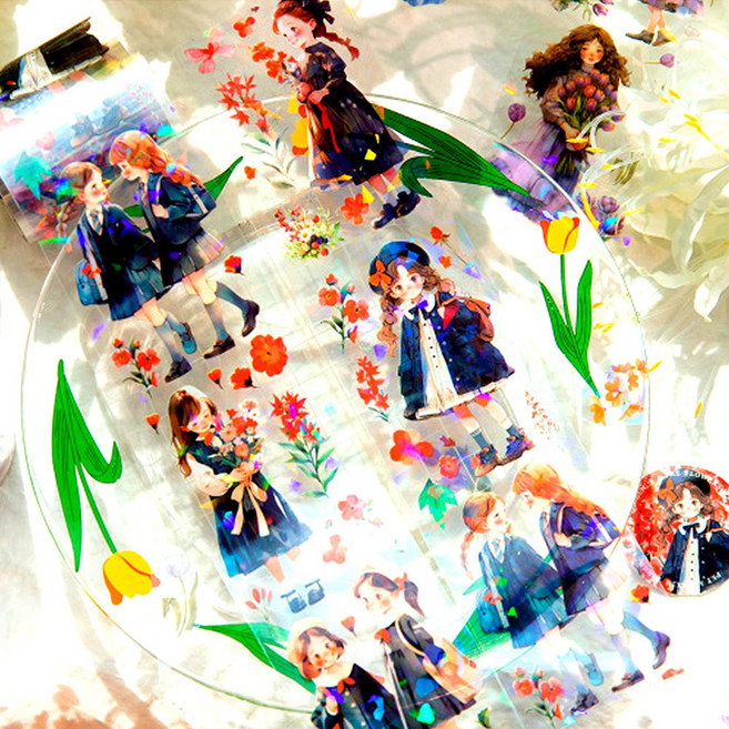 레더스 다꾸 마스킹테이프 동화 인물 스티커 감성 소녀 데코테이프, 라르EX01, 혼합, 1개