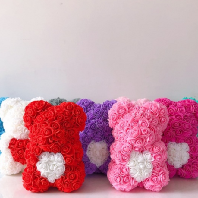 로즈베어 장미곰돌이 [선물케이스+LED조명 세트] 장미곰 이벤트꽃 장미꽃인형 프로포즈 발렌타인데이 화이트데이 특별한날 결혼 입학식 졸업식 기념일 크리스마스 선물, 리본베어-핑크[선물케이스+LED조명 세트], 1개